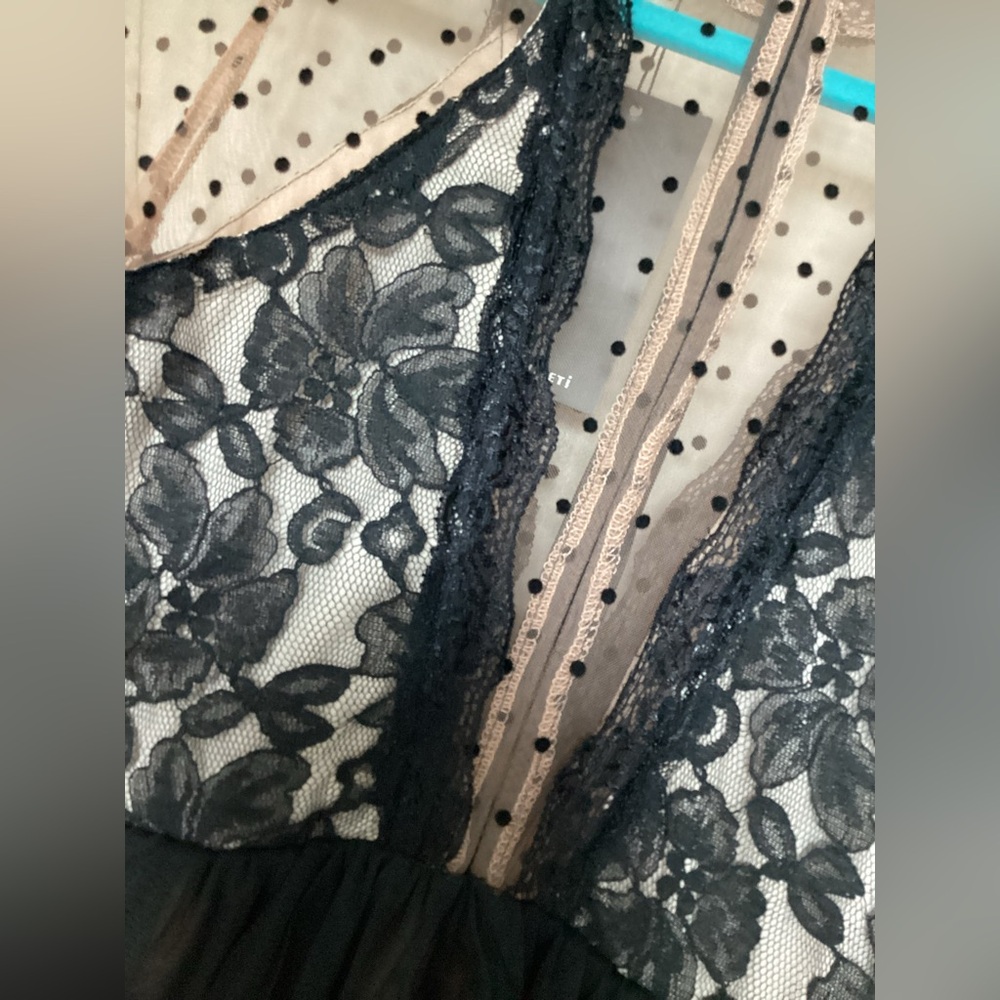 Chic Black and Tan Lace Long Sleeve Dress - Picture 4 of 9